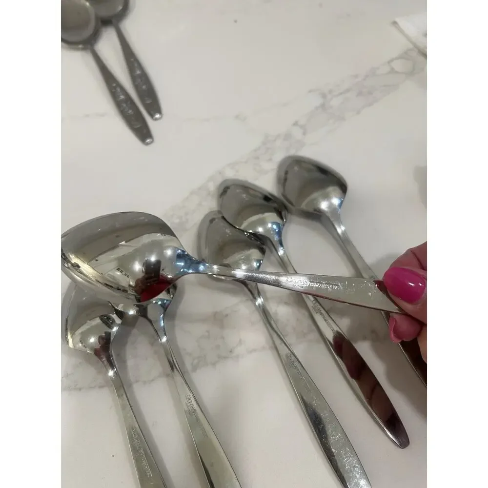 Eldan ELD18 Set Of 6 Dinner Spoons MAY ROSE Textured Roses Stainless Vintage MCM